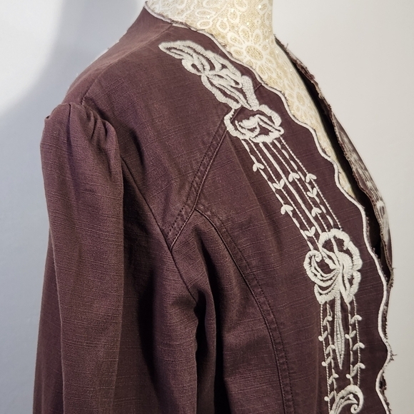 New Direction Women Brown Embroidered Long Sleeve Denim Jacket Size L Western - Picture 6 of 14
